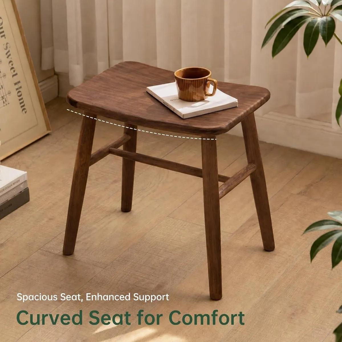 100% Oak Solid Wood Dressing Stool with Curved - Image 4
