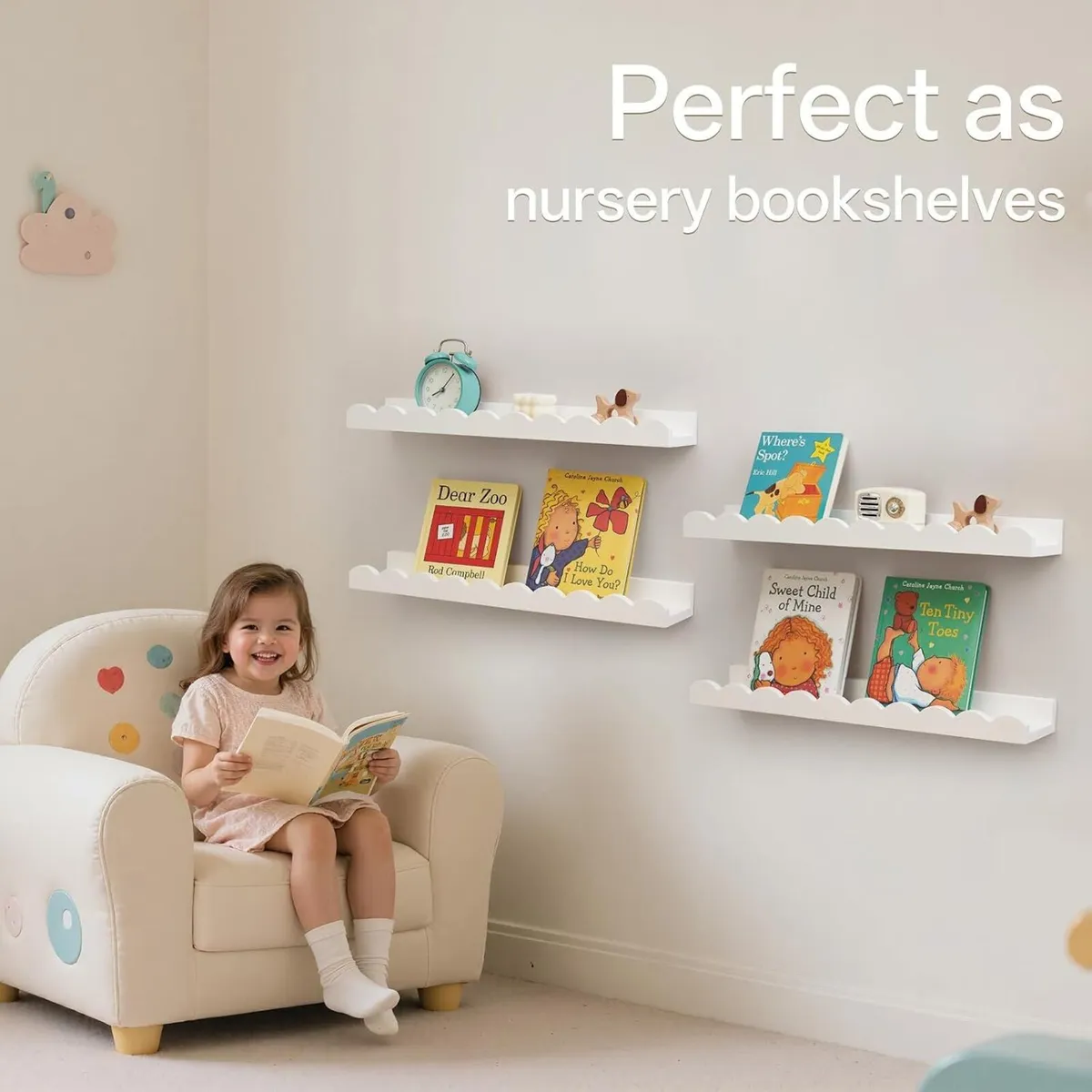 Floating Bookshelf Scalloped Nursery Book Shelves - Image 4