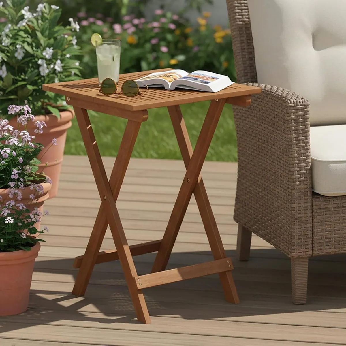 Patio Table Folding Outdoor Side Coffee in Teak - Image 3