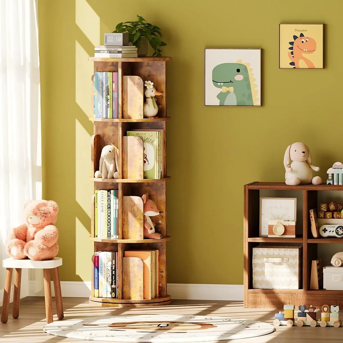 4-Tier Rotating Kids Bookshelf Wooden Small Corner - Image 2