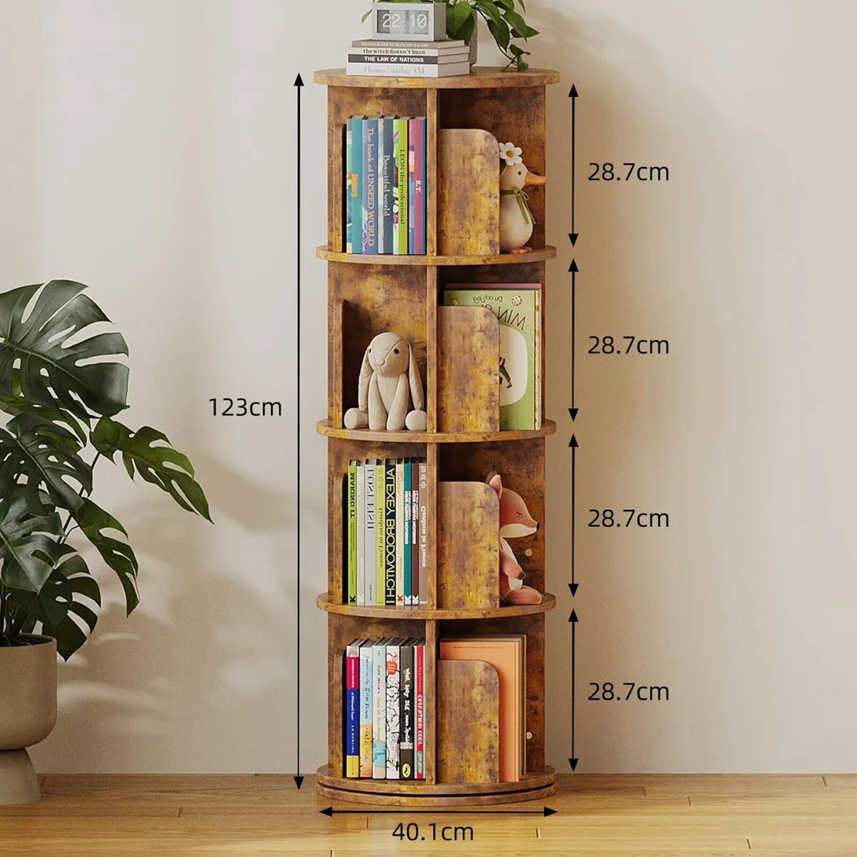 4-Tier Rotating Kids Bookshelf Wooden Small Corner - Image 3