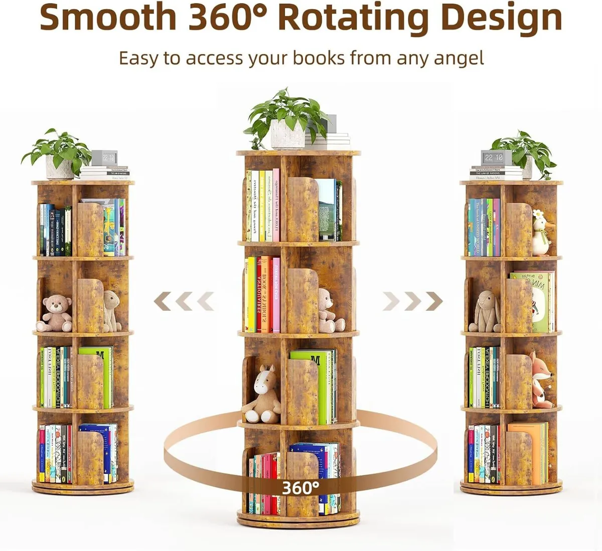 4-Tier Rotating Kids Bookshelf Wooden Small Corner - Image 4