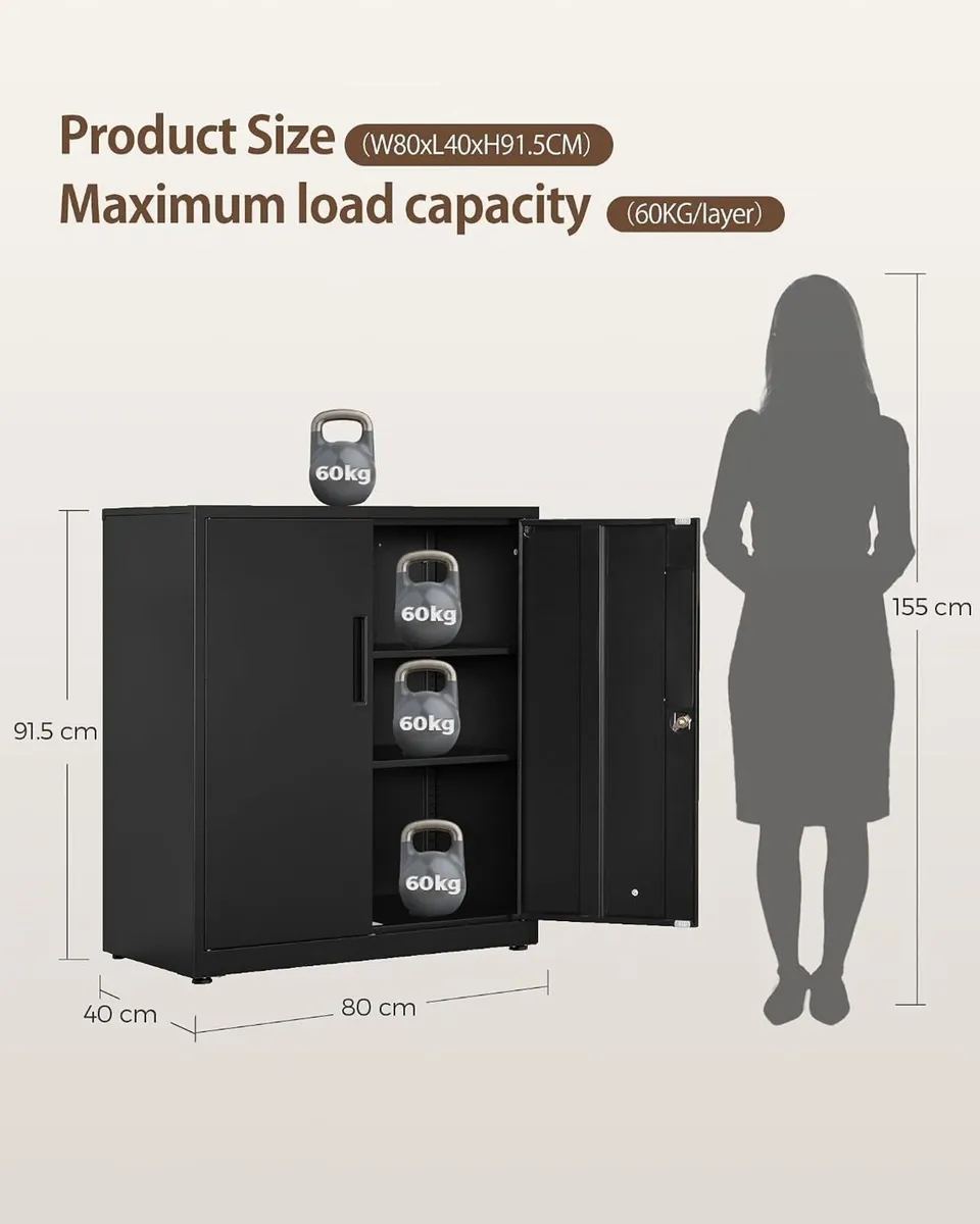 Steel Storage Cabinet 3-Tier Lockable - Image 2