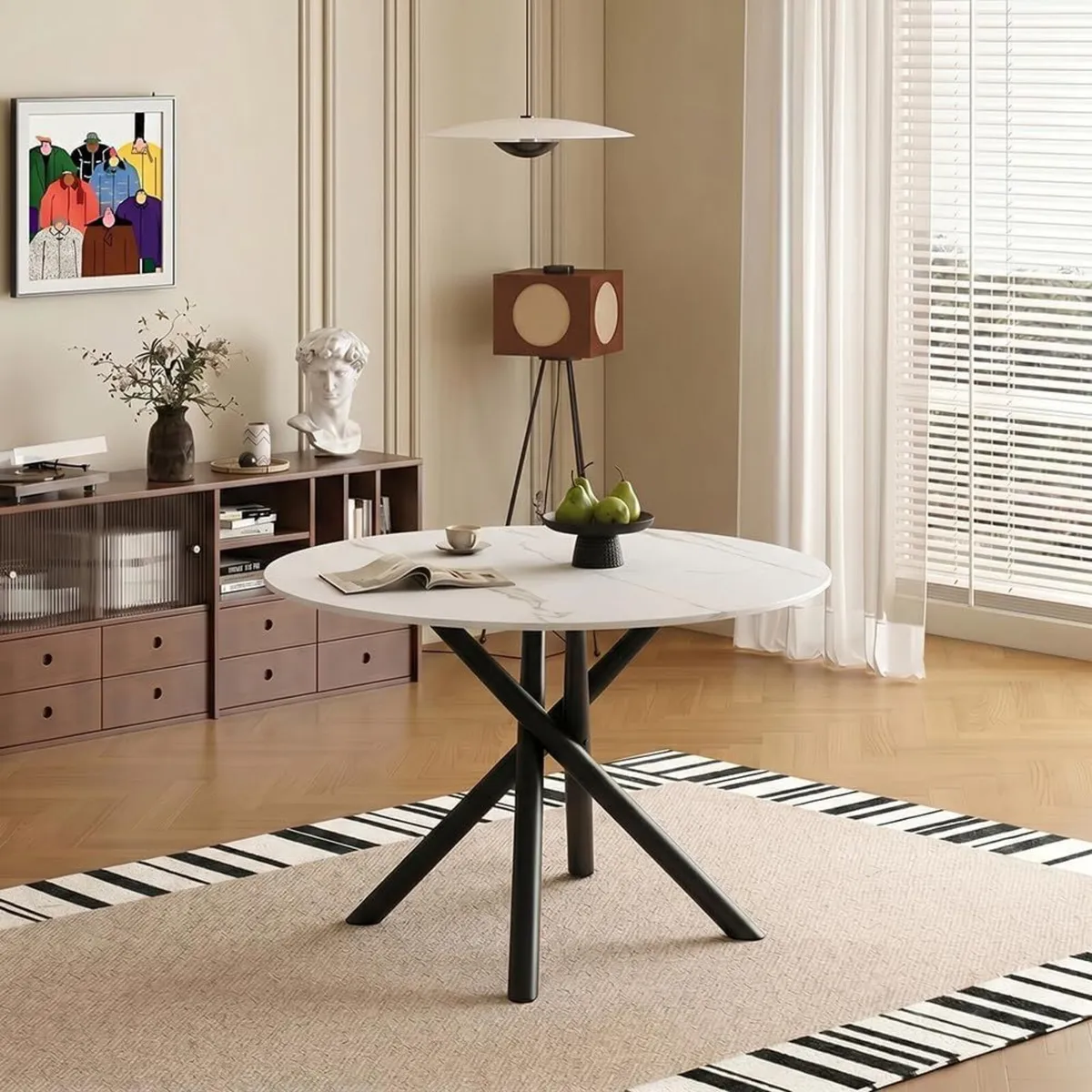 Round Dining Table with Marble-Effect Top - Image 1