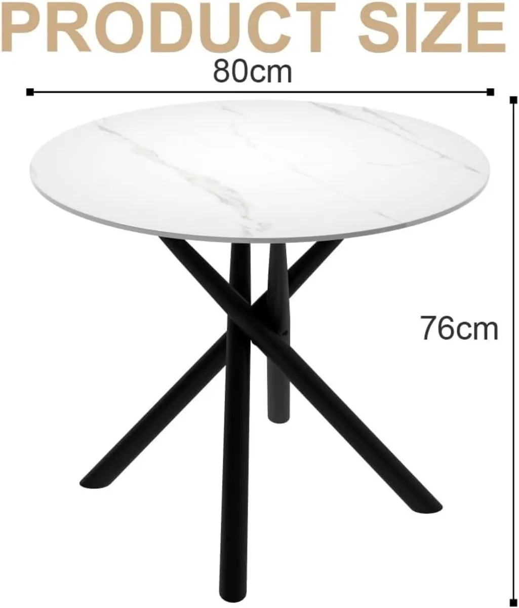 Round Dining Table with Marble-Effect Top - Image 2
