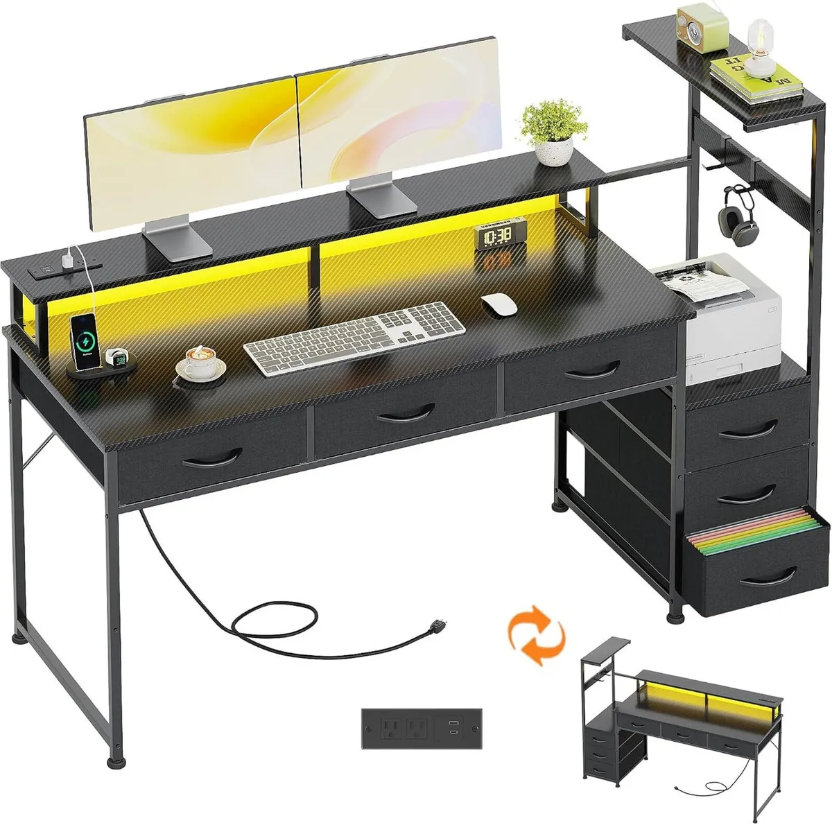 Computer Desk with 6 Fabric Drawers Reversible - Image 1