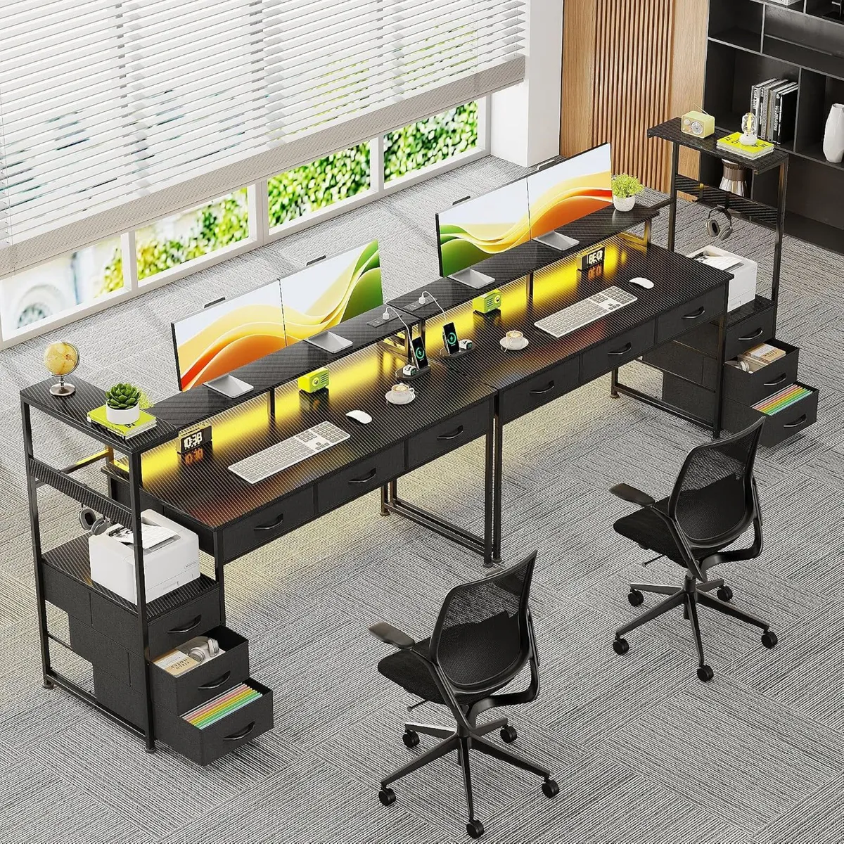 Computer Desk with 6 Fabric Drawers Reversible - Image 2