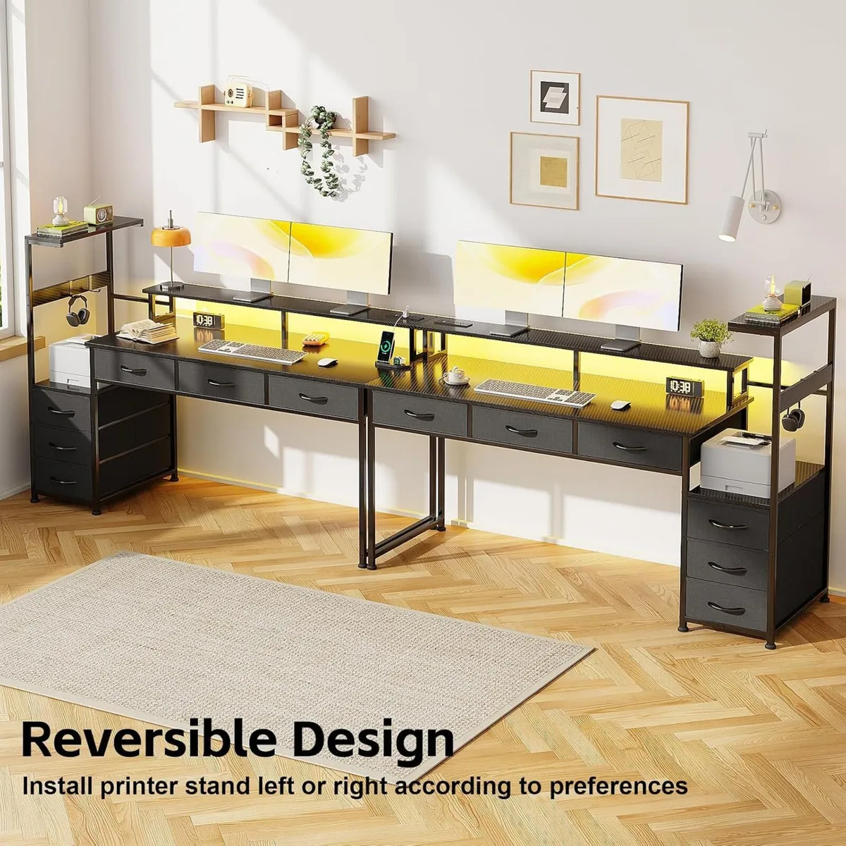 Computer Desk with 6 Fabric Drawers Reversible - Image 4