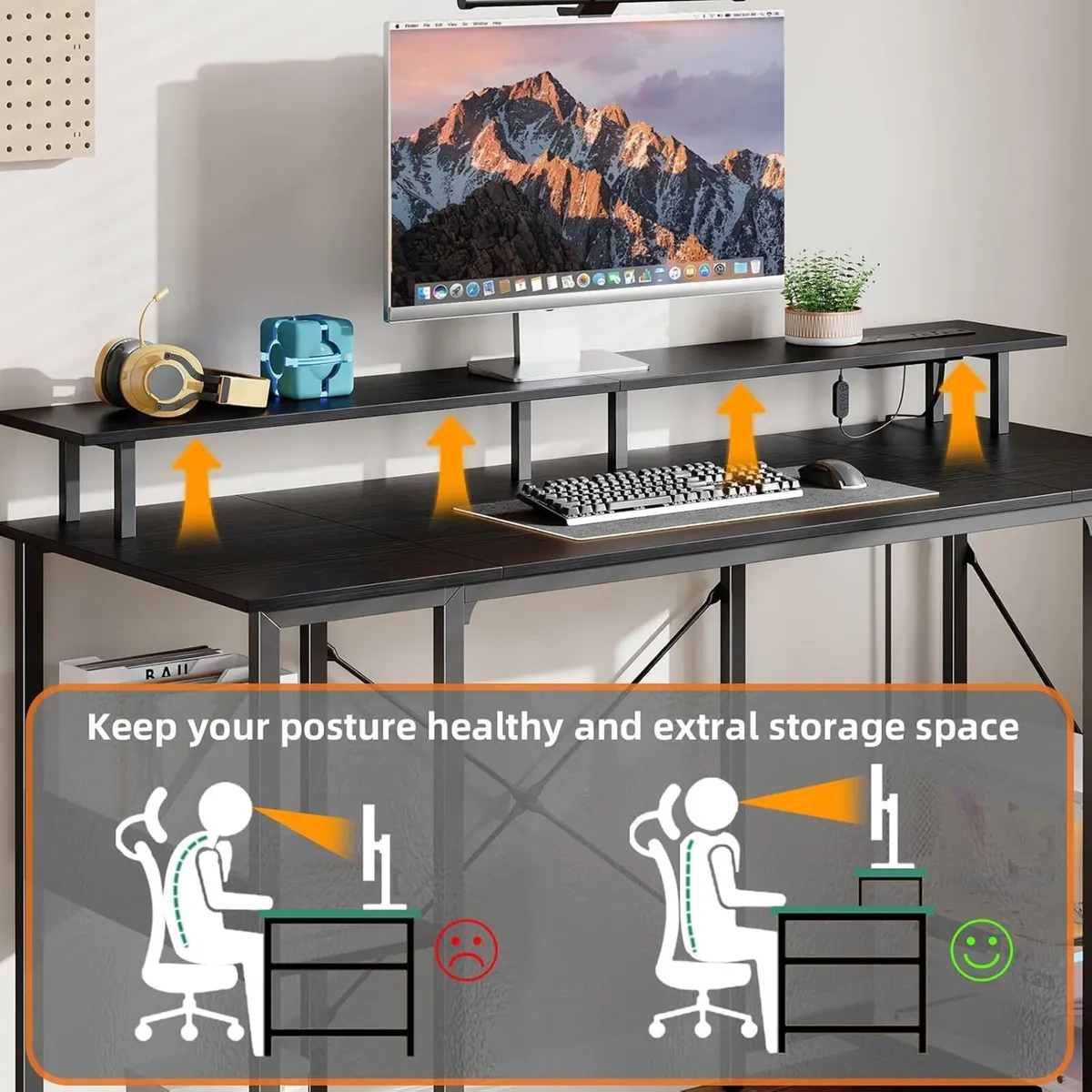 Gaming Desk with LED Light Power Outlets 100 - Image 4