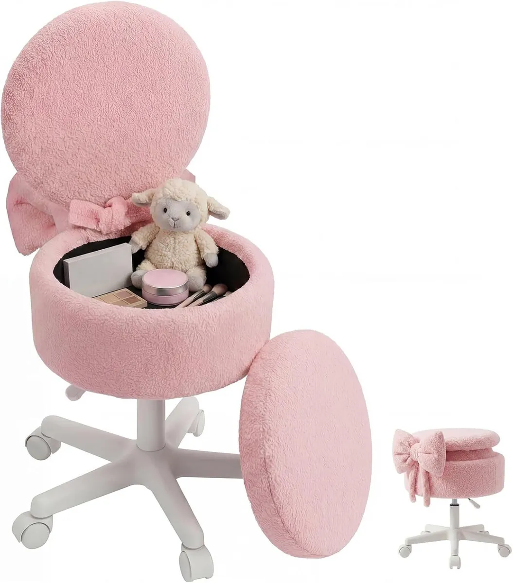 Small Vanity Chair with Wheels 9L Hidden Storage - Image 1
