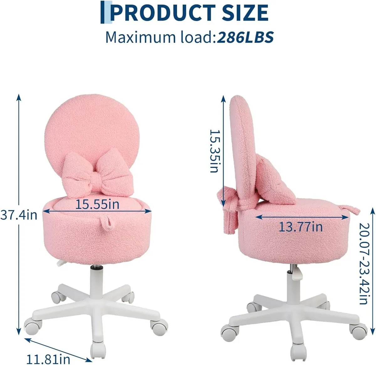Small Vanity Chair with Wheels 9L Hidden Storage - Image 3