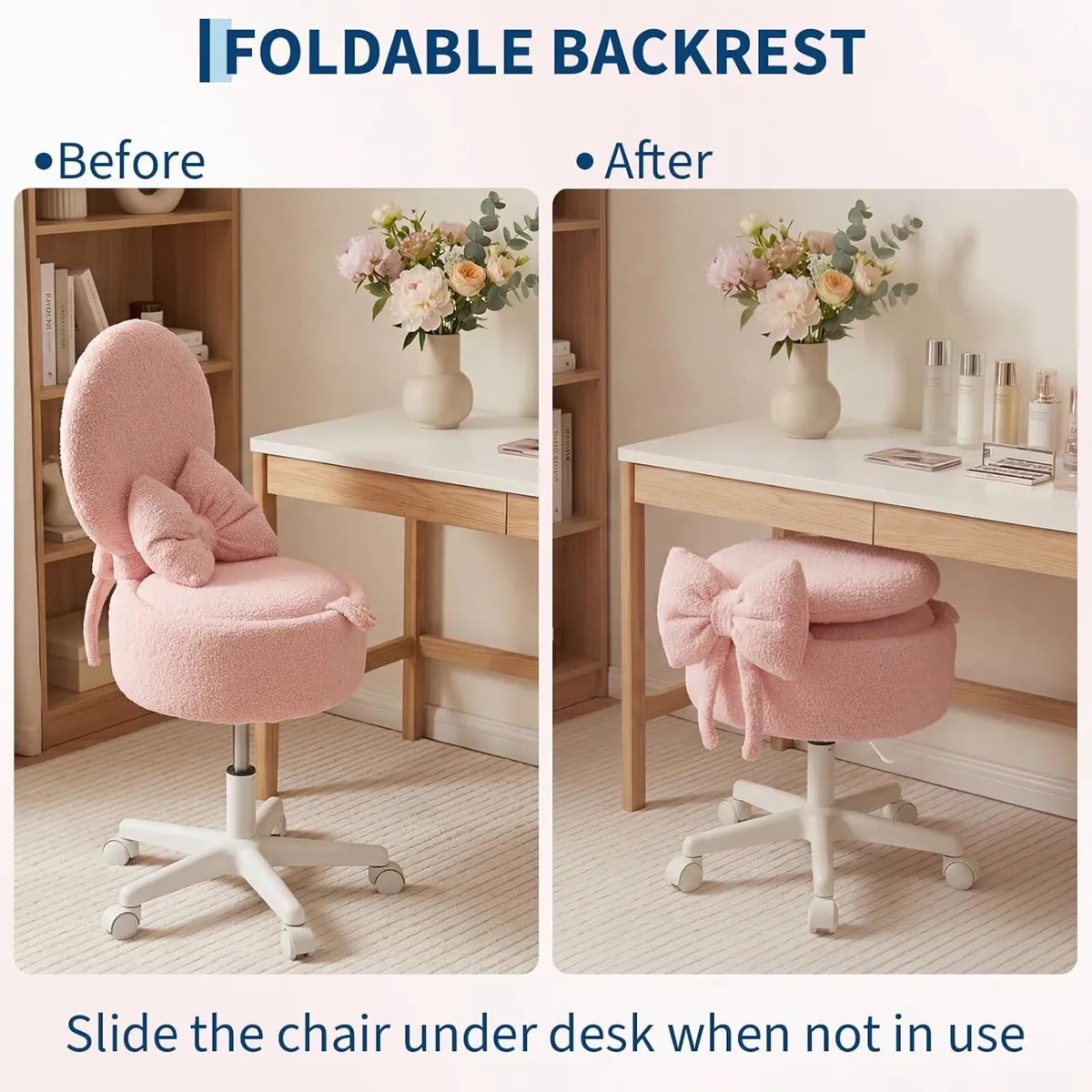 Small Vanity Chair with Wheels 9L Hidden Storage - Image 4