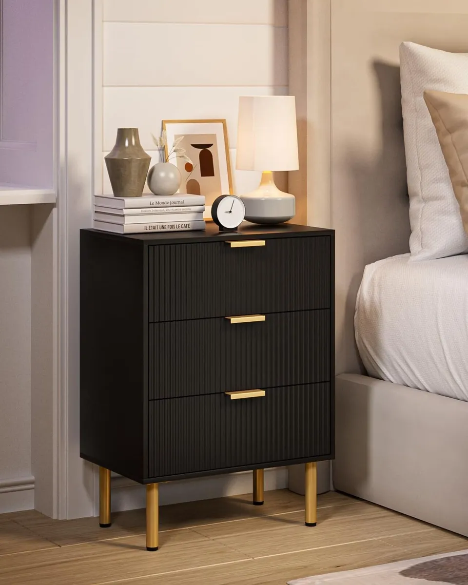 Bedside Table with 3 Drawers Modern Cabniet Metal - Image 1