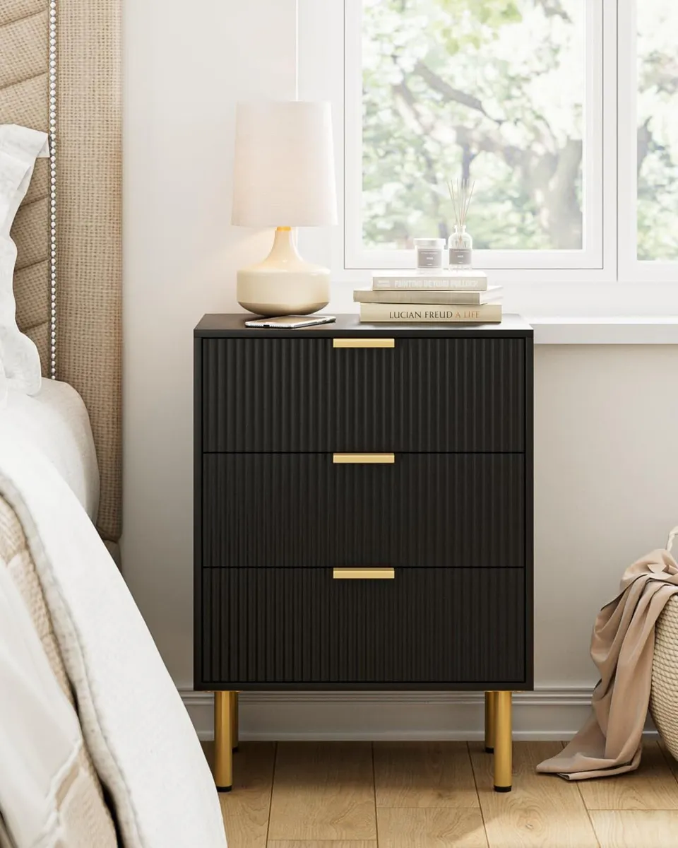 Bedside Table with 3 Drawers Modern Cabniet Metal - Image 3