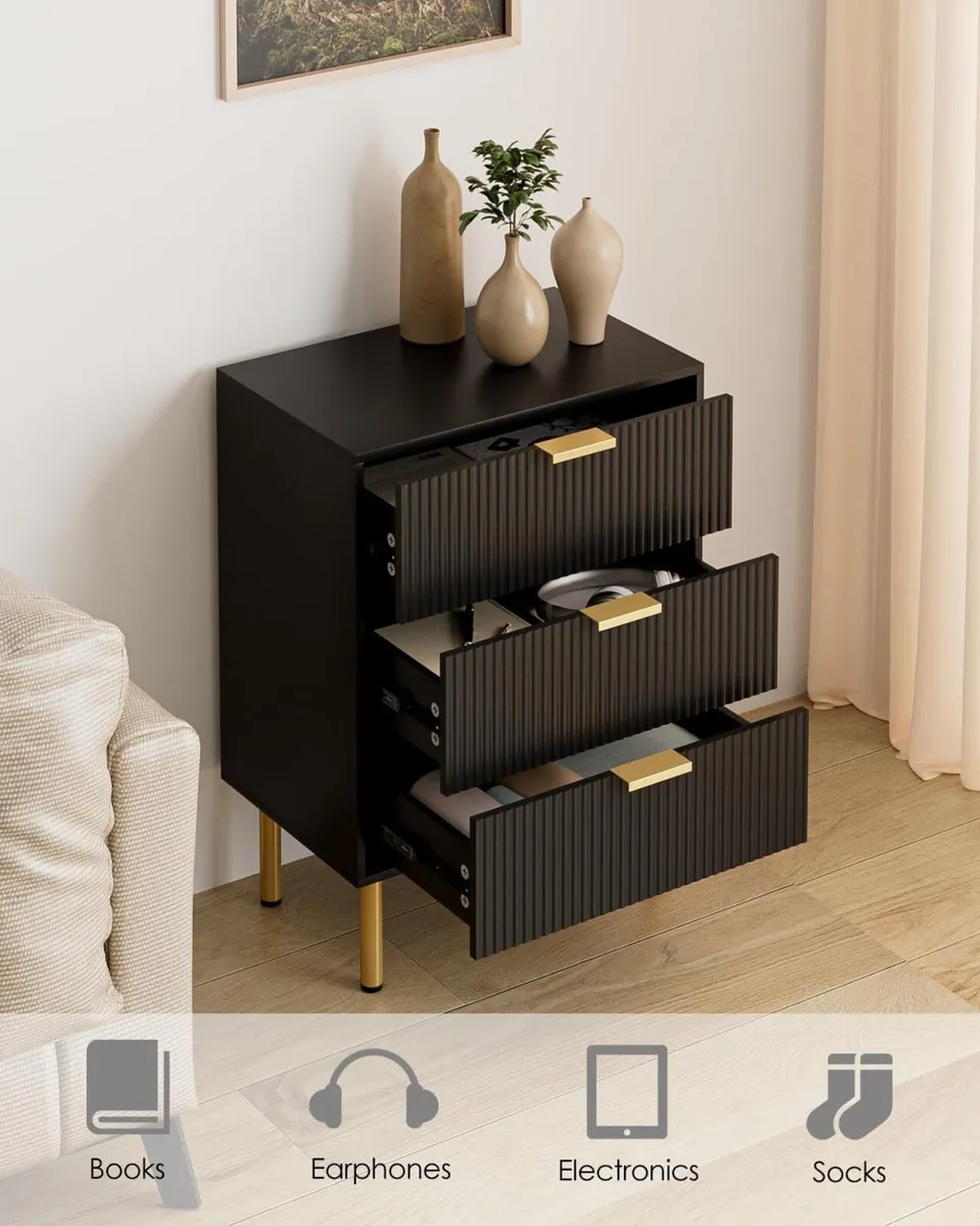 Bedside Table with 3 Drawers Modern Cabniet Metal - Image 4