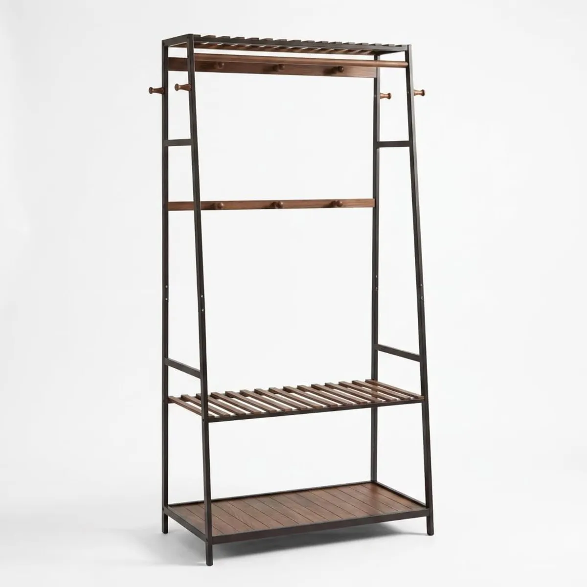 Wooden Clothes Rail Rack with Shoe Storage Garment - Image 2