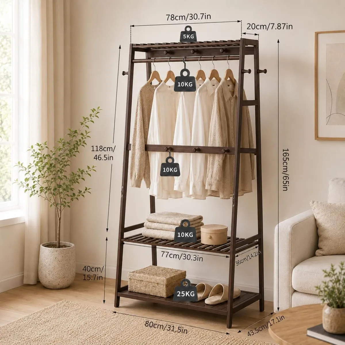 Wooden Clothes Rail Rack with Shoe Storage Garment - Image 4