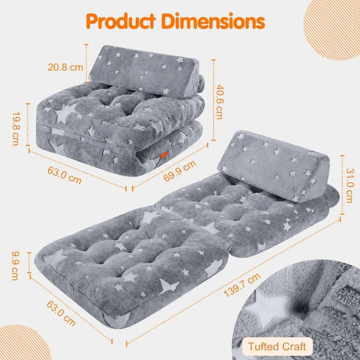 Kids Fold Out Sofa Bed Glow Stars Toddler - Image 2