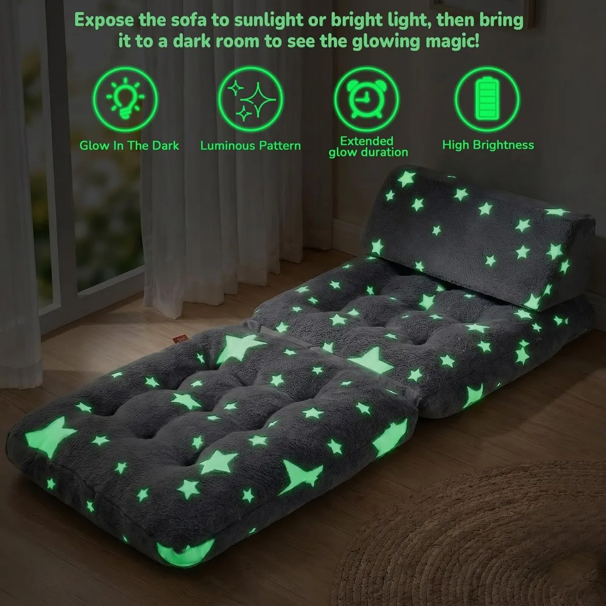 Kids Fold Out Sofa Bed Glow Stars Toddler - Image 3
