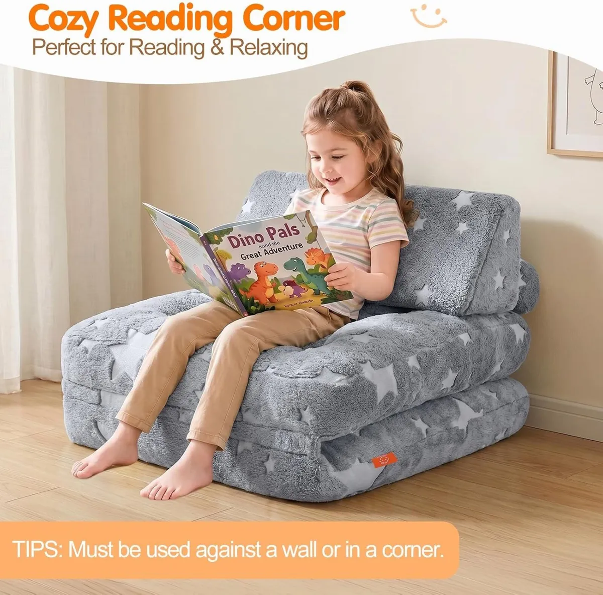 Kids Fold Out Sofa Bed Glow Stars Toddler - Image 4