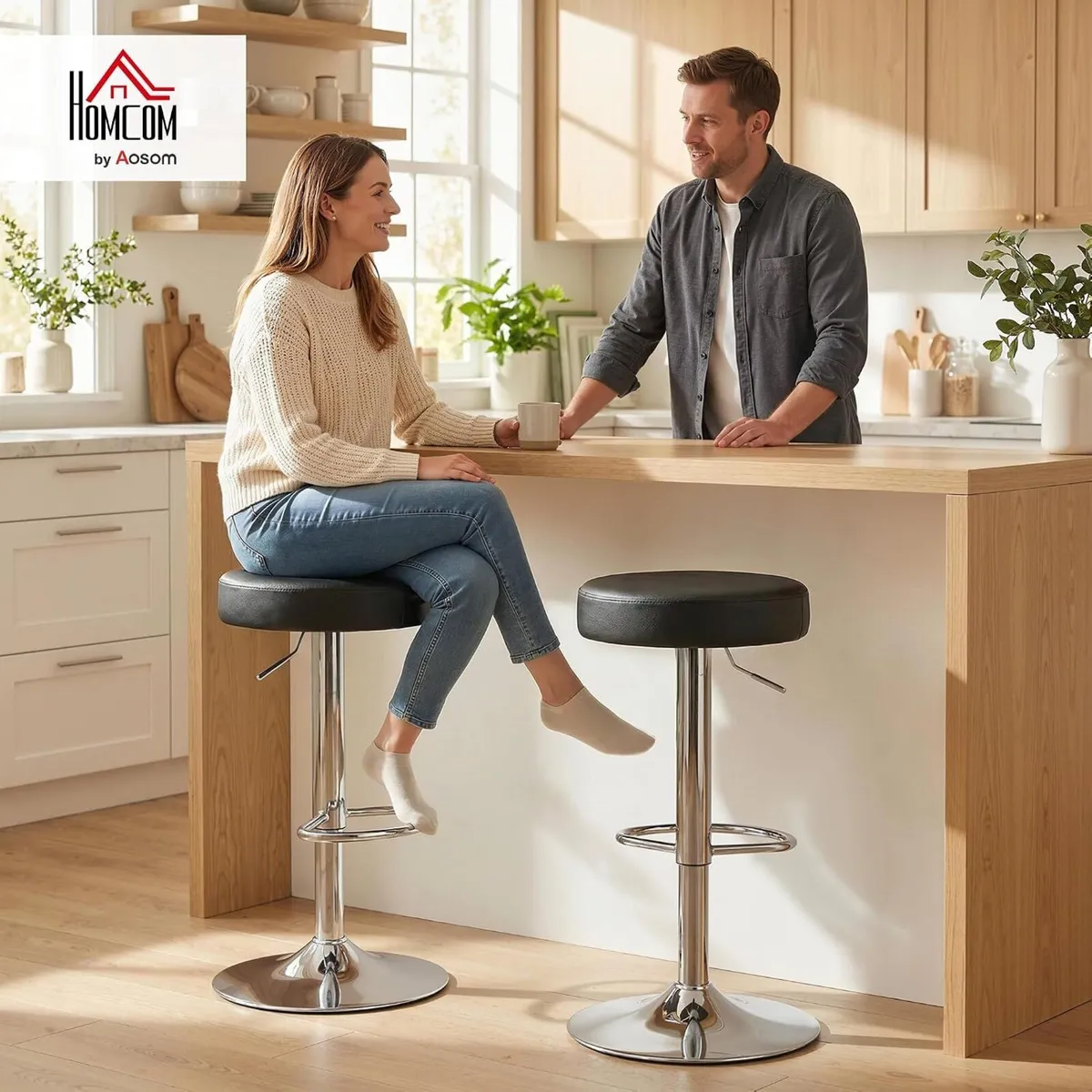 Bar Stools Modern PU Leather Swivel Height - Image 2