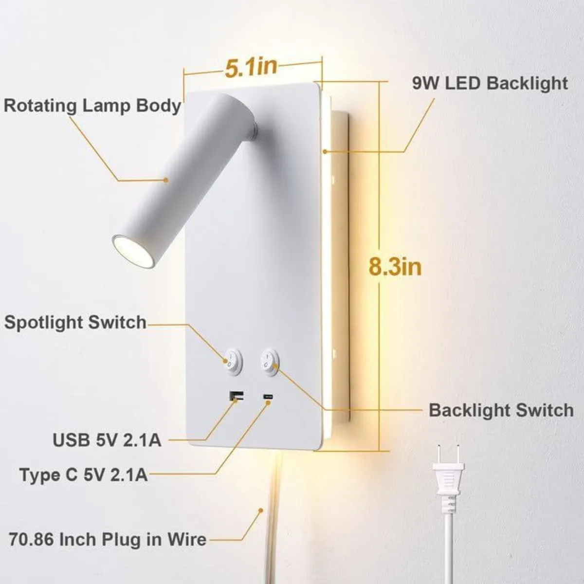 LED Wall Lamp Mounted Reading Lights Adjustable - Image 3