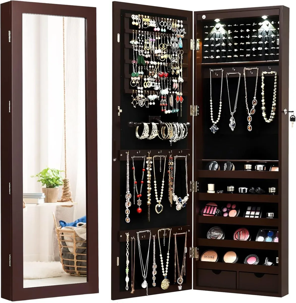 Jewellery Cabinet Wall Door Mounted Mirrored - Image 1