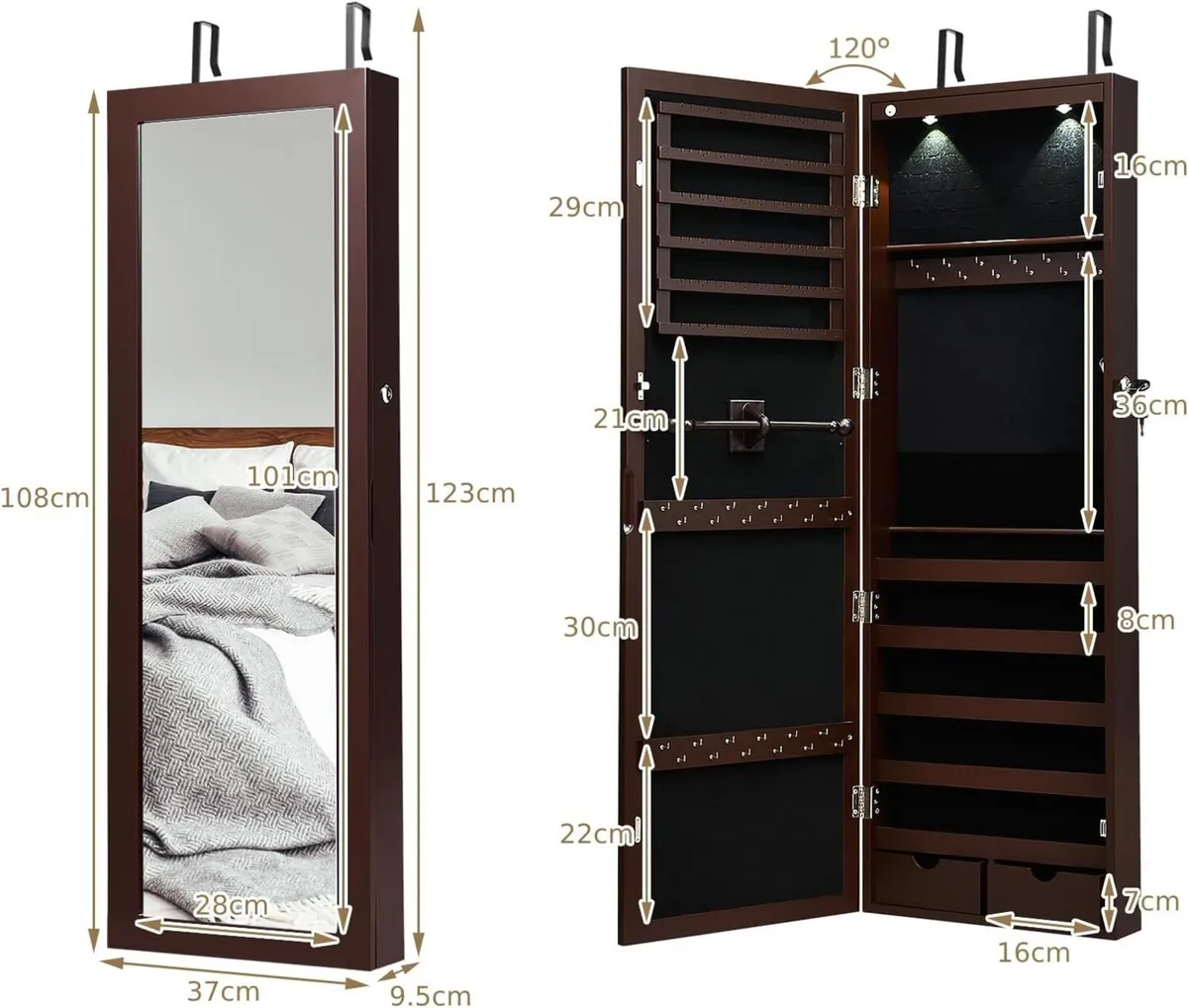 Jewellery Cabinet Wall Door Mounted Mirrored - Image 3
