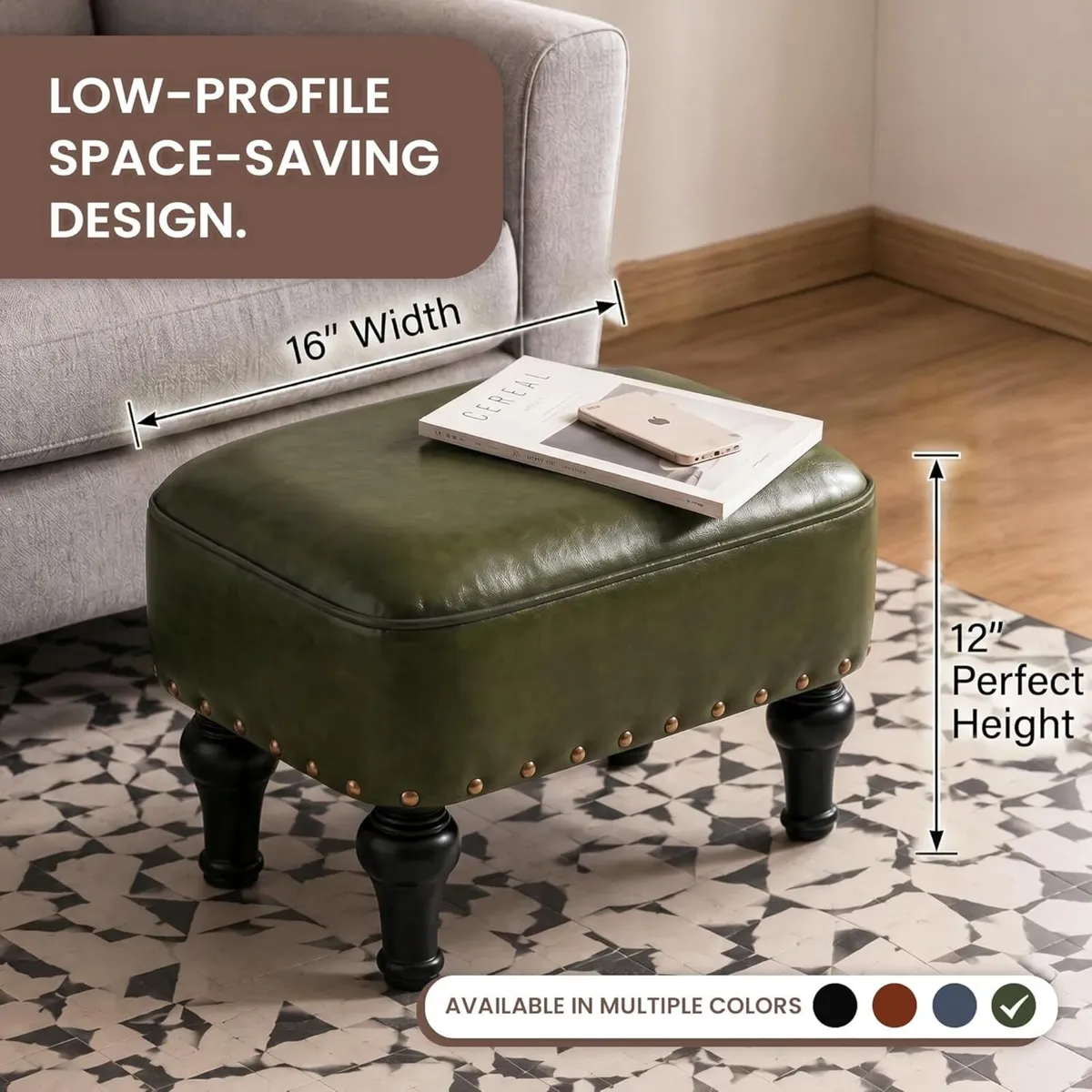 Ottoman Leather Foot Rest with Thicker Foam Padded - Image 2