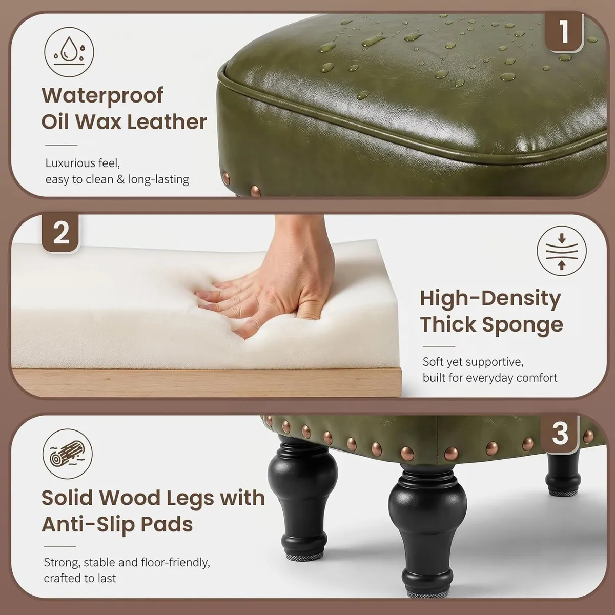 Ottoman Leather Foot Rest with Thicker Foam Padded - Image 4