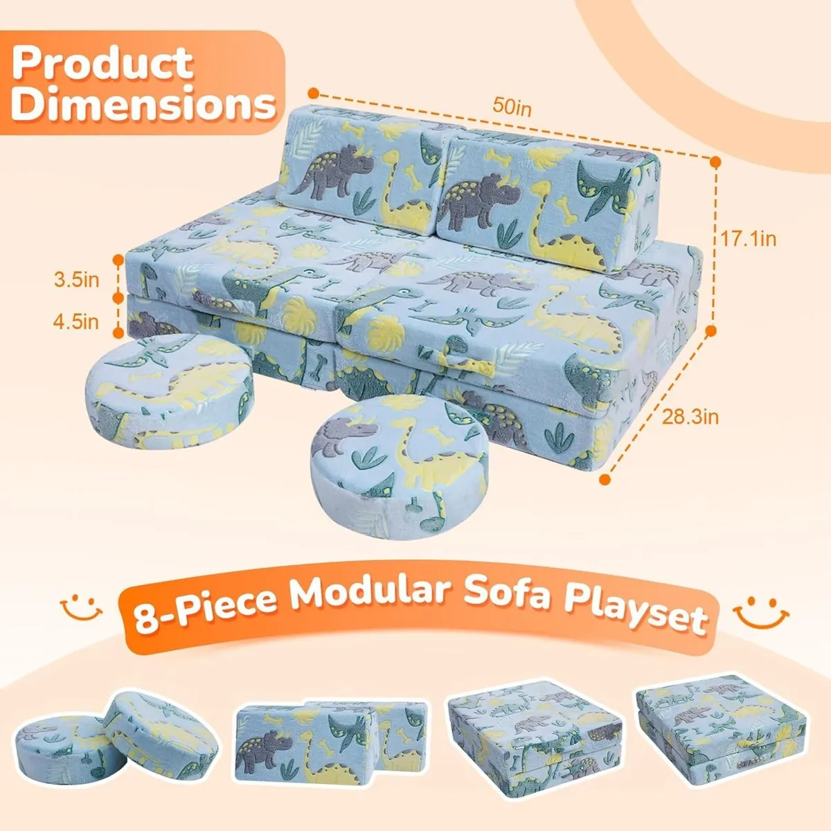 Kids Play Sofa Modular Toddler Couch Bed - Image 3