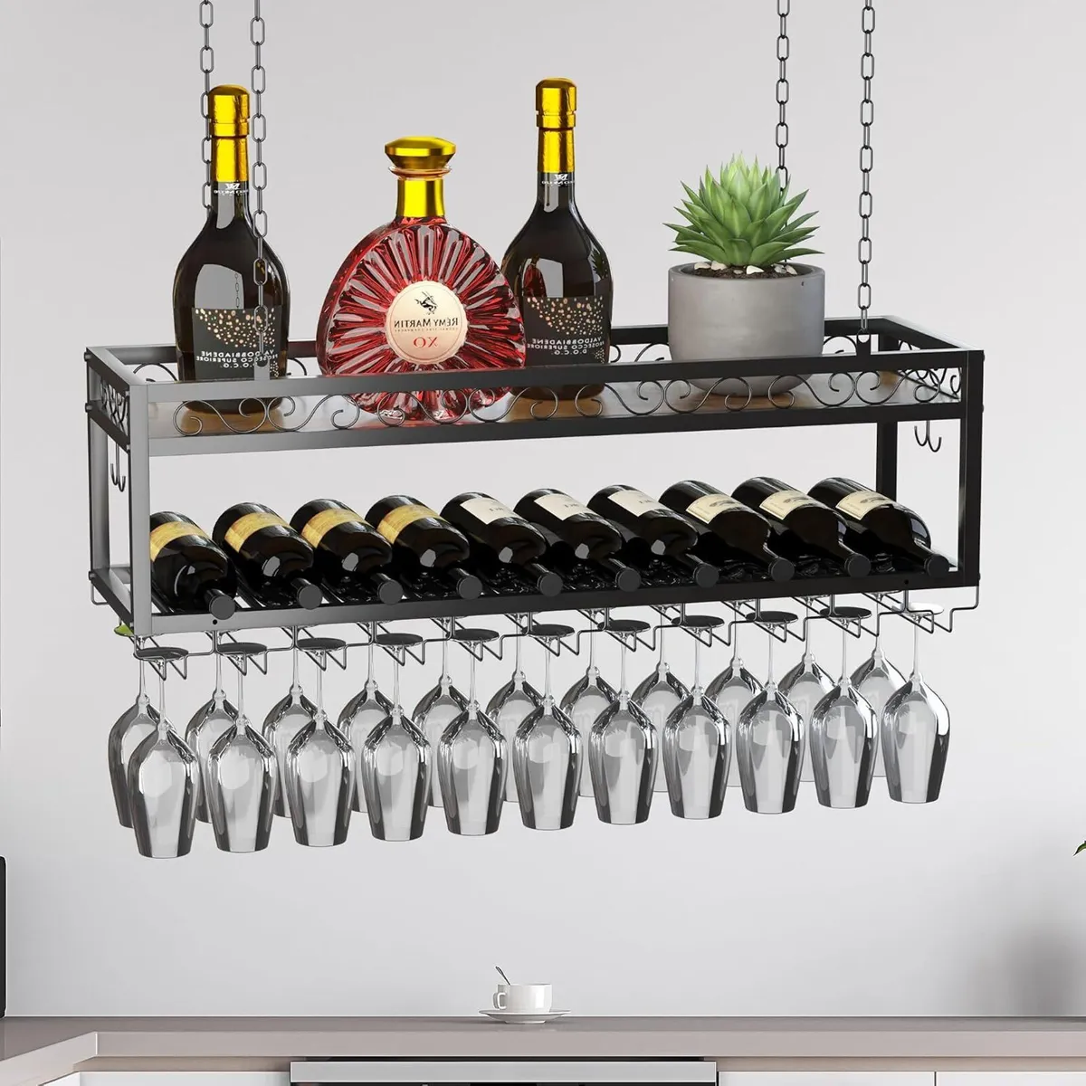 Ceiling Wine Rack Double-Layer Wall Mounted - Image 1