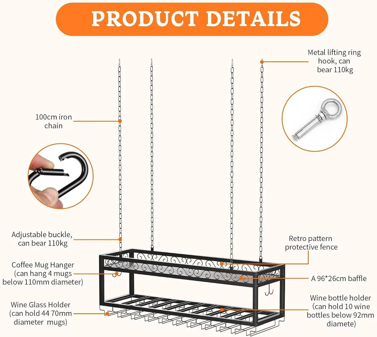 Ceiling Wine Rack Double-Layer Wall Mounted - Image 3