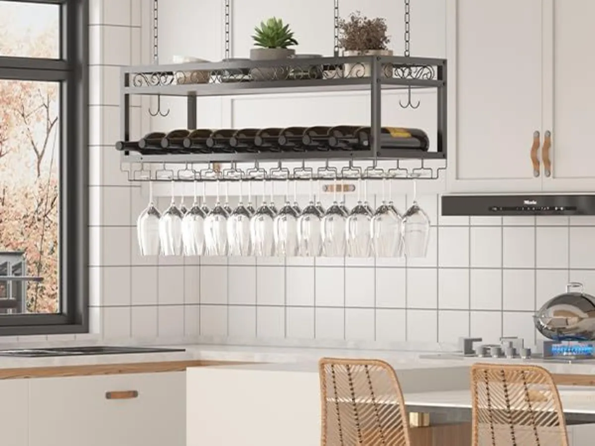 Ceiling Wine Rack Double-Layer Wall Mounted - Image 4