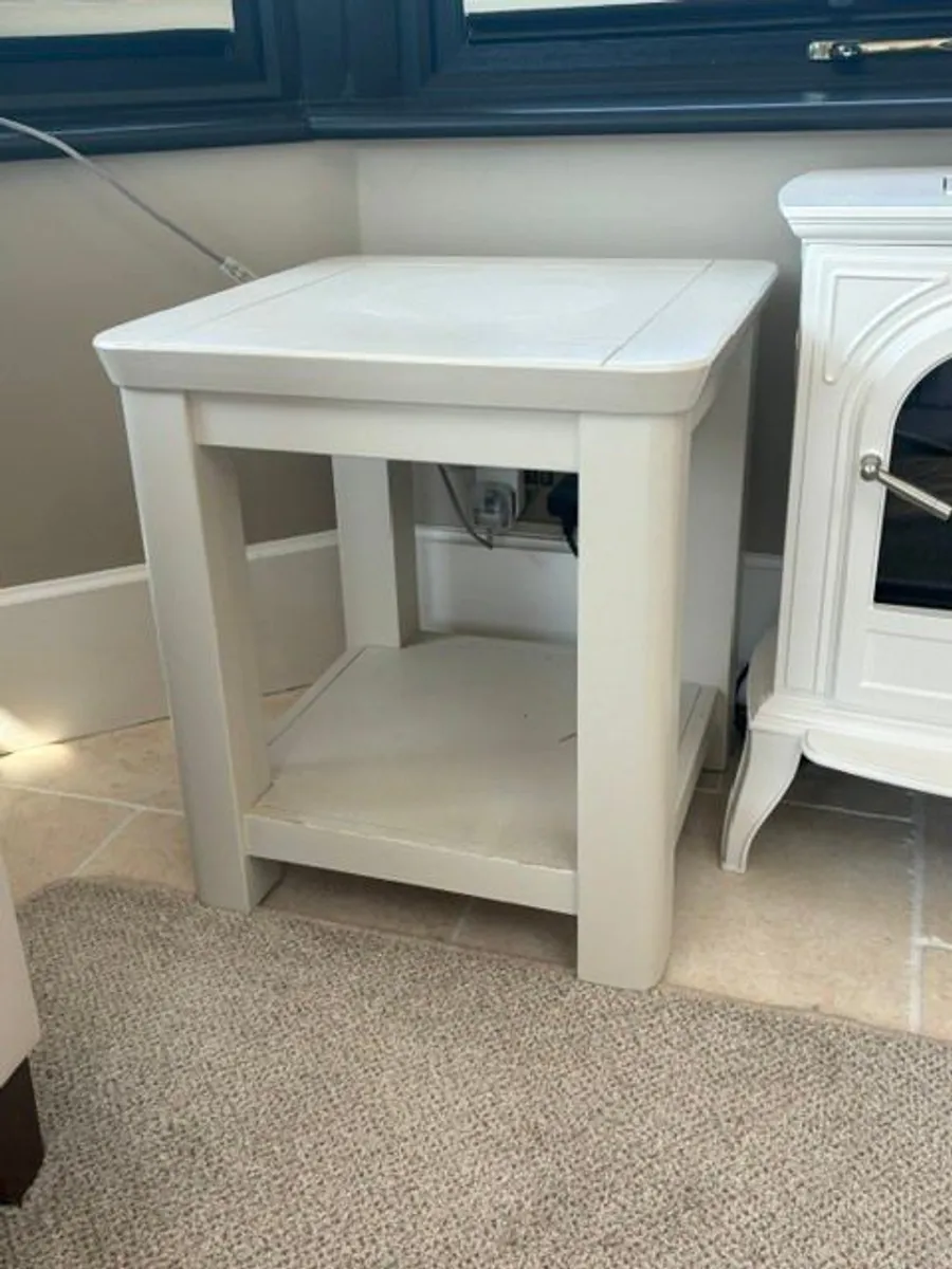 Pair of Solid Wood Off-White Lamp Tables - Image 1