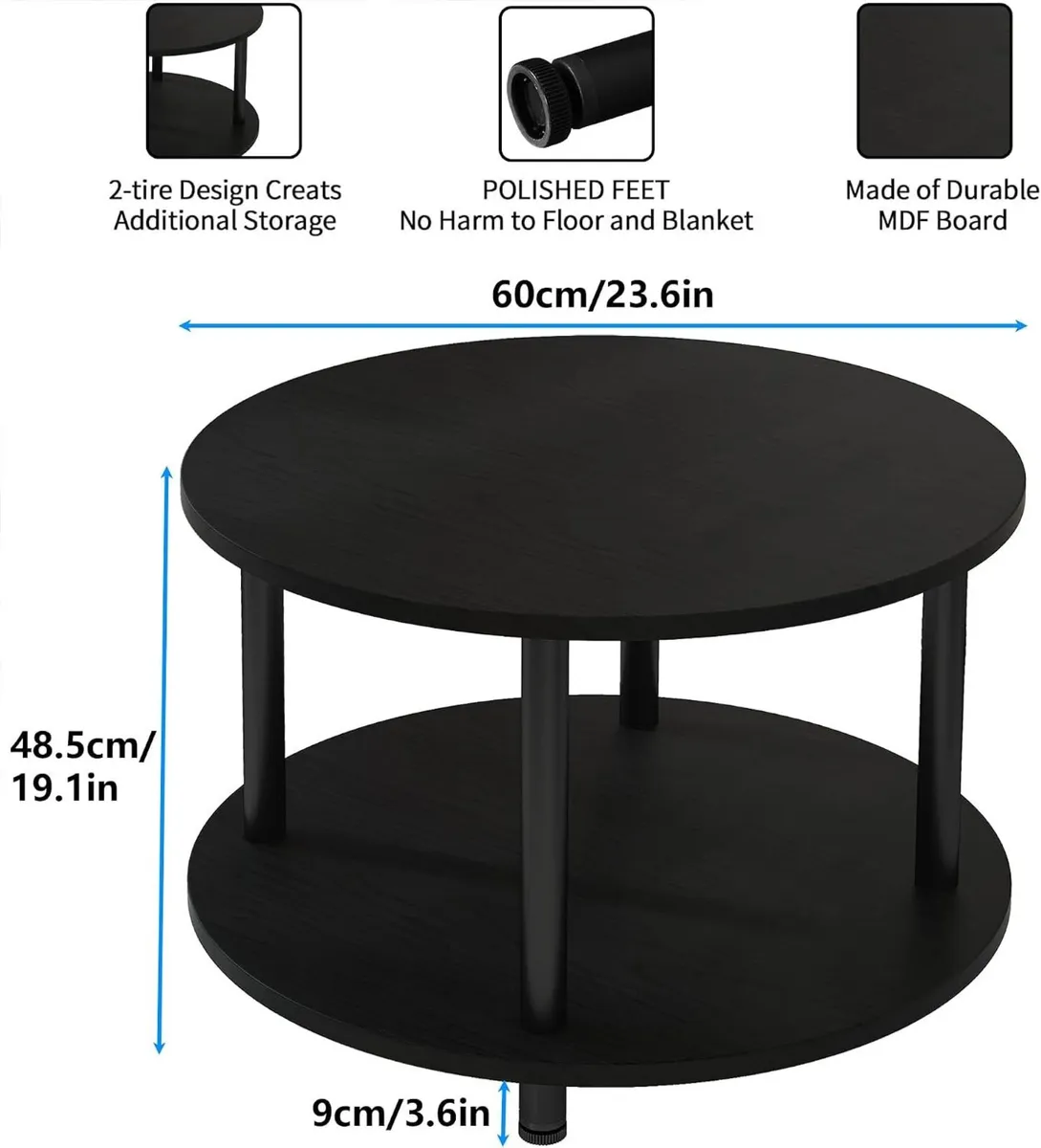 Round Coffee Table 2 Shelves Living Room Side - Image 3