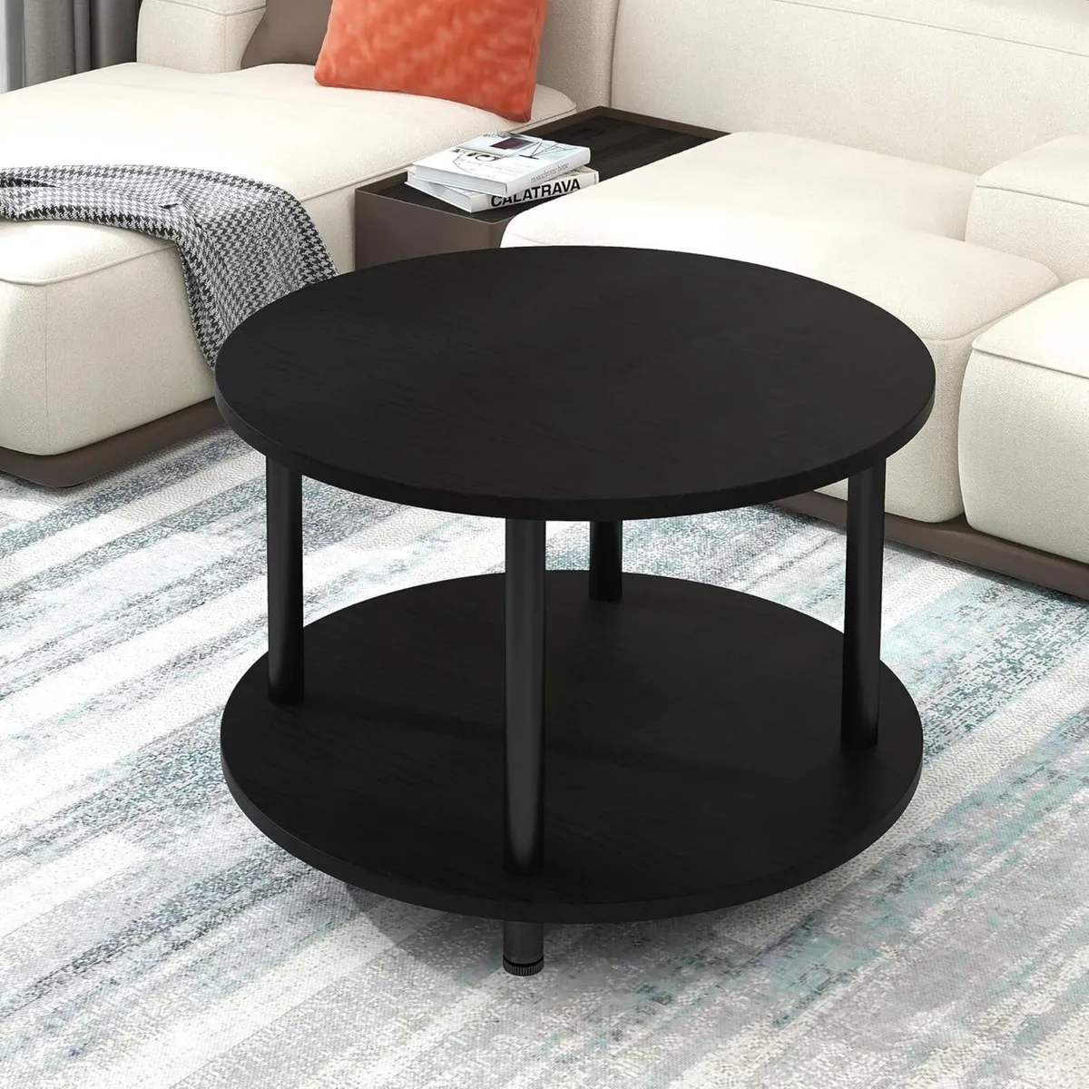 Round Coffee Table 2 Shelves Living Room Side - Image 4