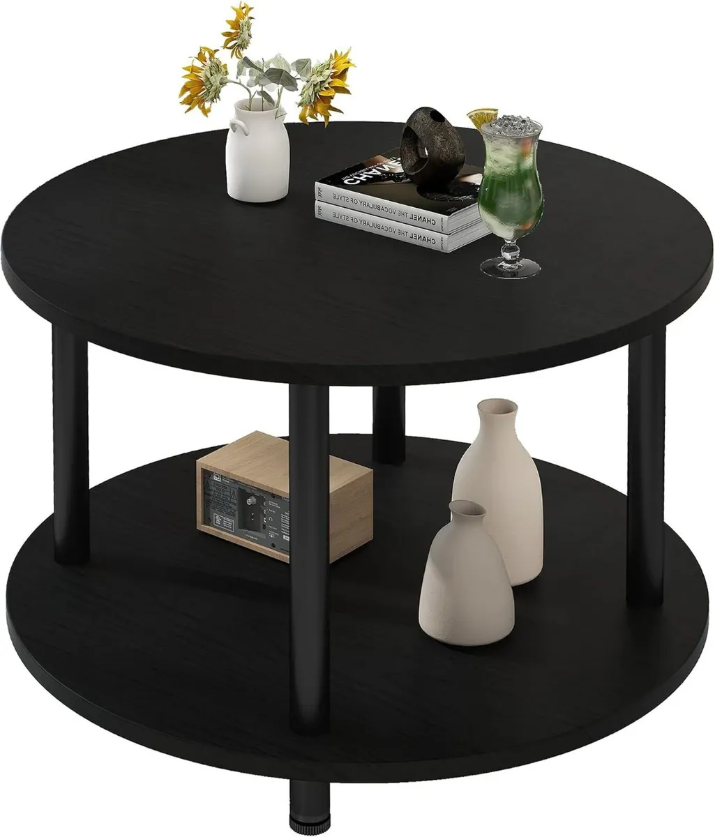 Round Coffee Table 2 Shelves Living Room Side - Image 1
