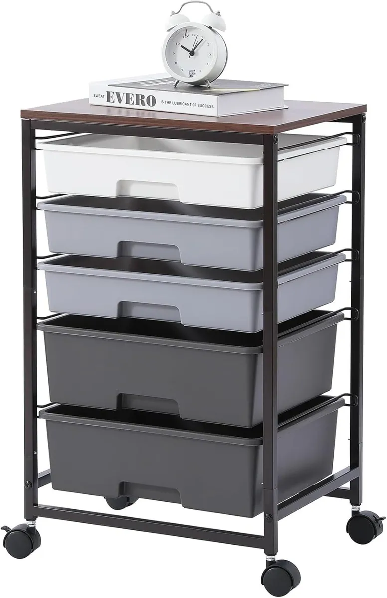 Bathroom Trolley with 5 Drawers and Wooden Worktop - Image 1