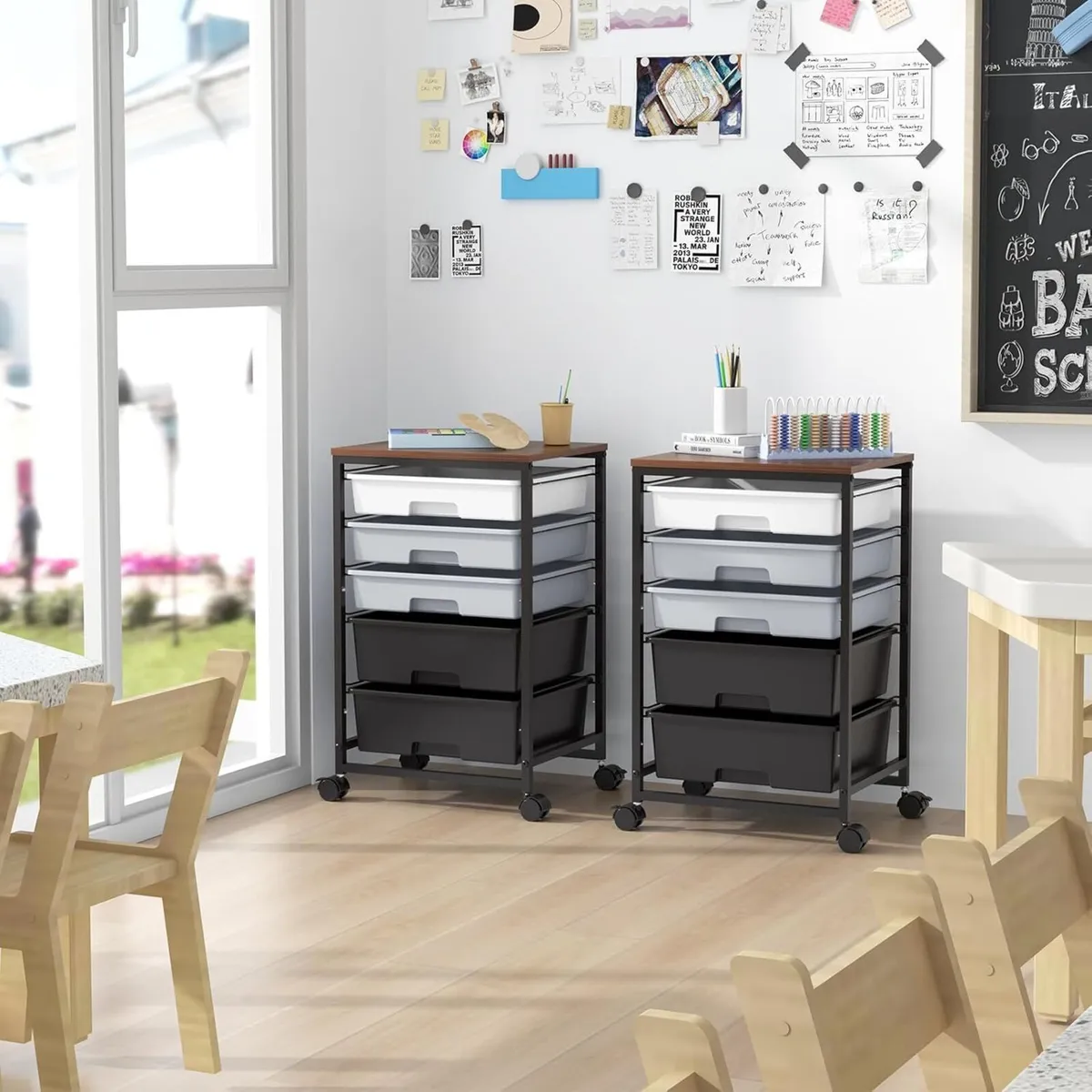 Bathroom Trolley with 5 Drawers and Wooden Worktop - Image 2