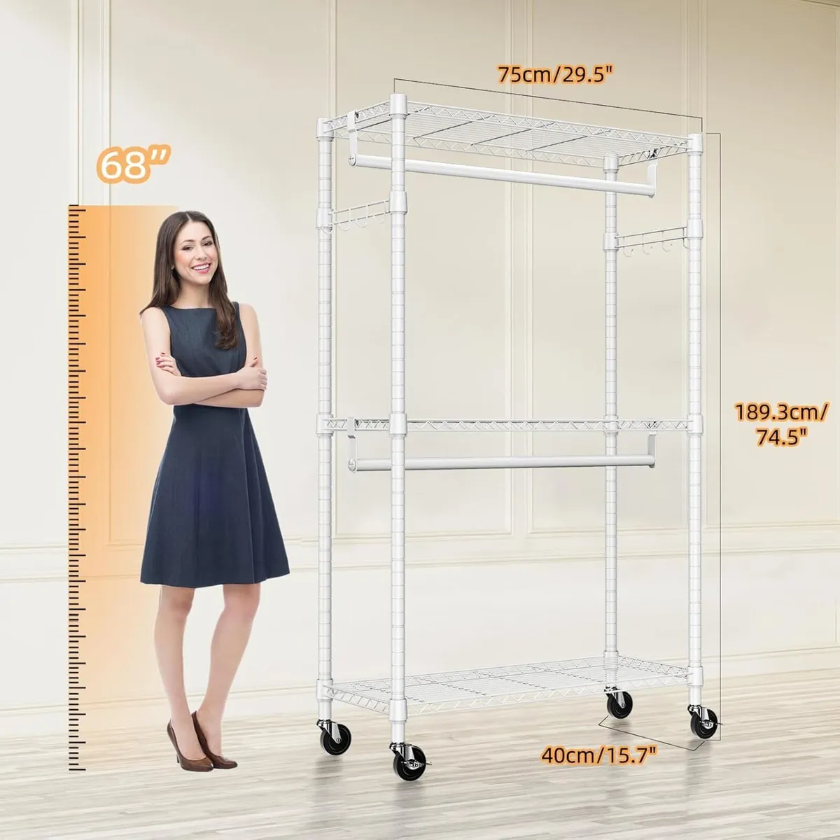 Heavy Duty Rolling Garment Rack 3 Tiers Adjustable - Image 3