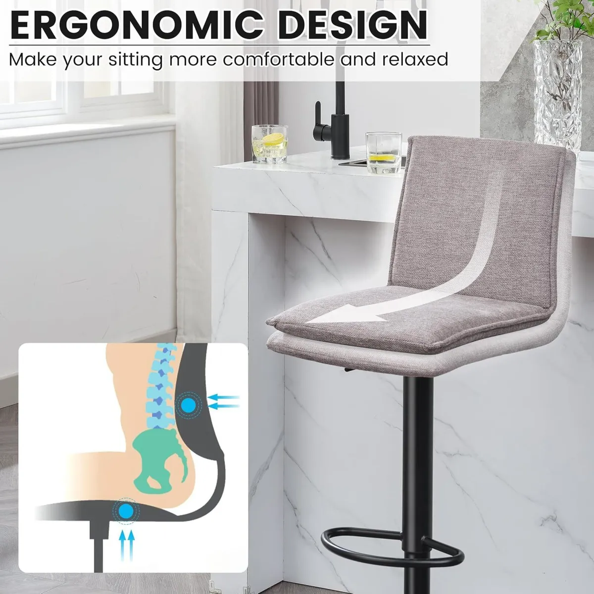 Bar Stools Adjustable Swivel Counter Height - Image 4