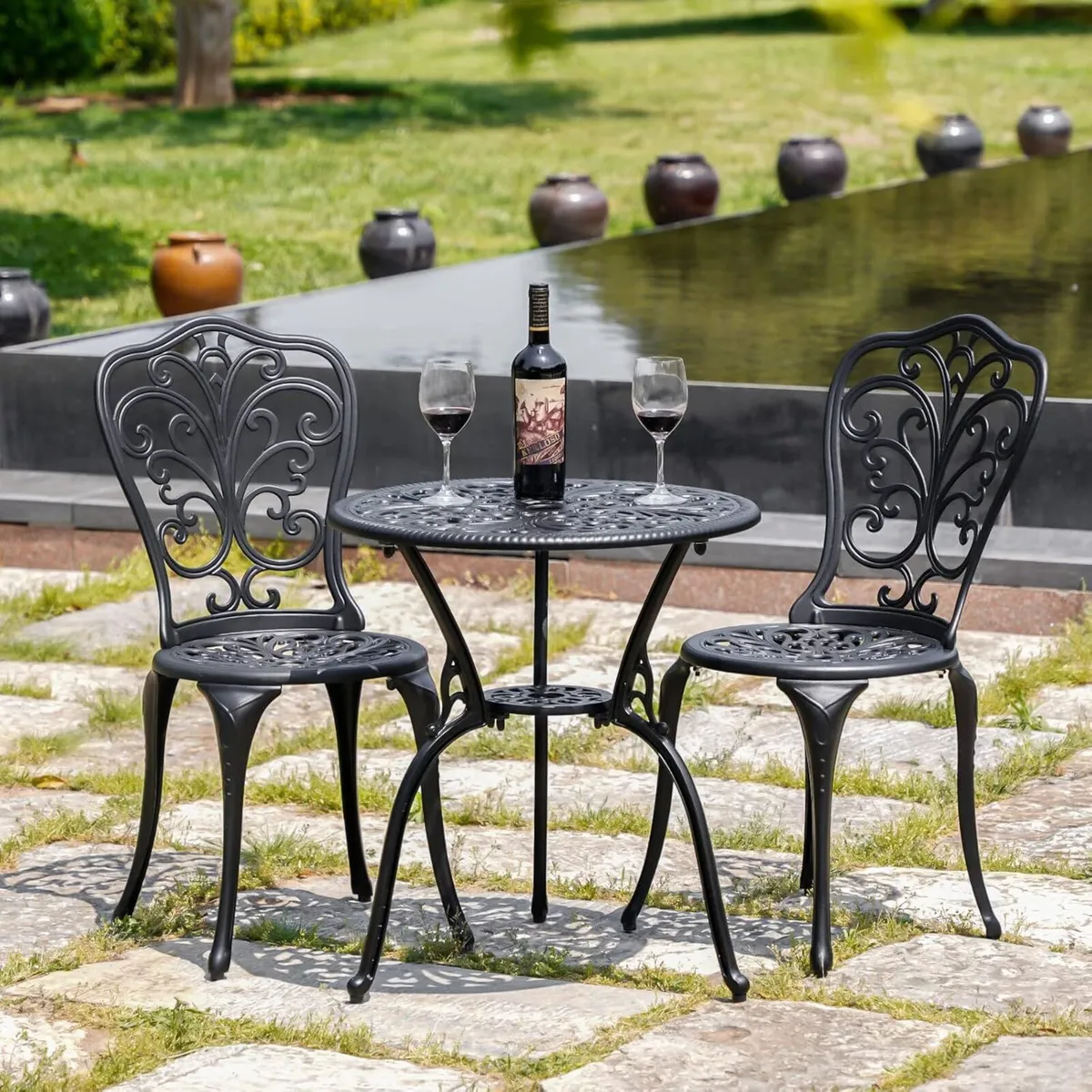 Bistro Table and Chairs Set 2 Aluminium Garden - Image 2