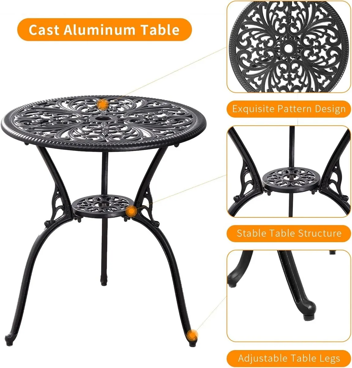 Bistro Table and Chairs Set 2 Aluminium Garden - Image 3