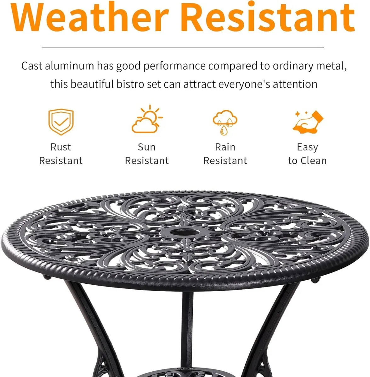 Bistro Table and Chairs Set 2 Aluminium Garden - Image 4