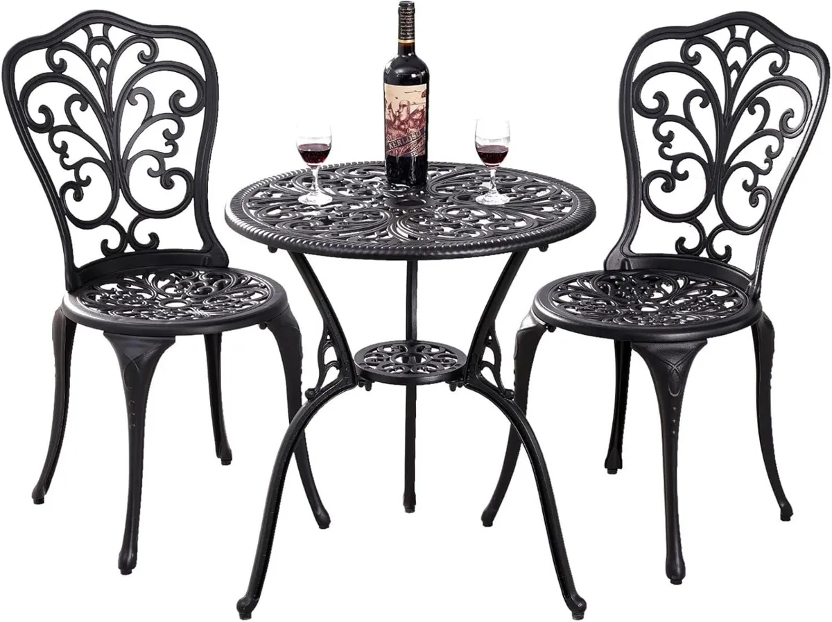 Bistro Table and Chairs Set 2 Aluminium Garden - Image 1