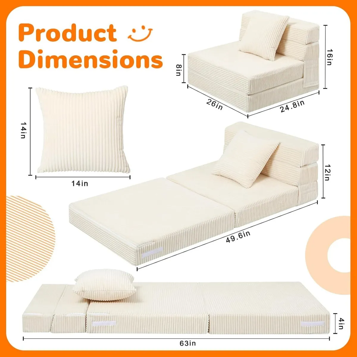Kids Sofa Bed Toddler Folding Futon Chair - Image 3