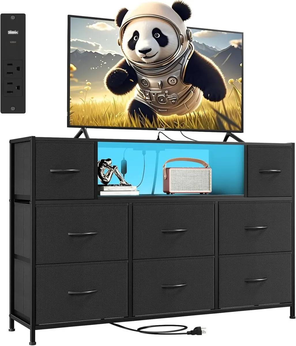 Chest of Drawers Charging Station LED TV Stand - Image 1