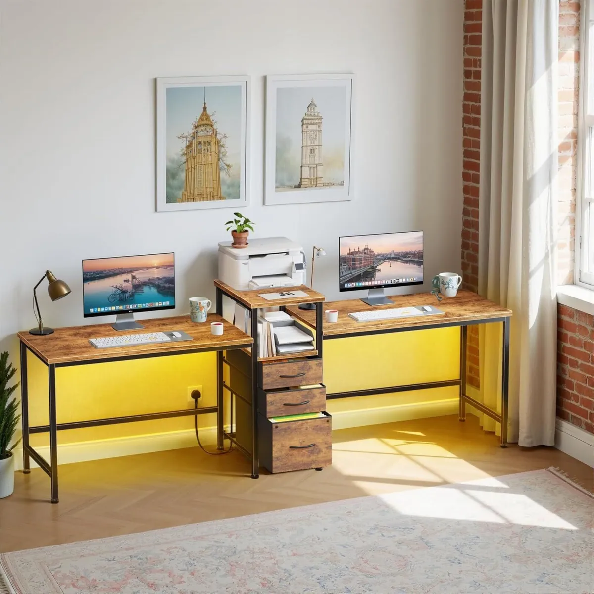 236CM Double Desk with Charging Station LED - Image 1
