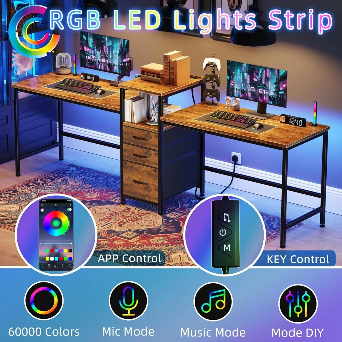 236CM Double Desk with Charging Station LED - Image 3